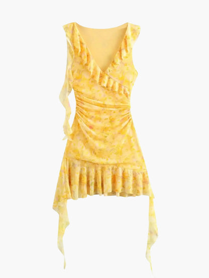 Sommerkleid Geblümt Rüschen Minikleid Frauen