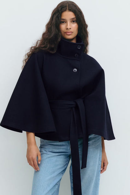 Loreza Cape Damenmantel in Dunkelblau mit elegantem Design