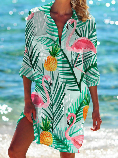 Strandkleid, Strickjacke, Badeanzug, Damenmode, BerlinGlamour Print-Hemd für den Urlaub
