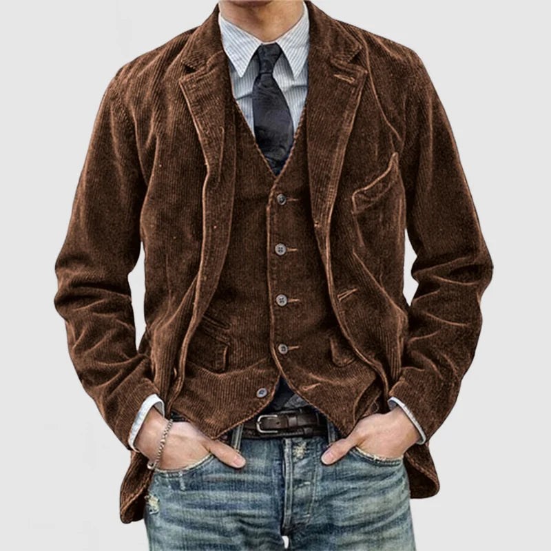 Lederanzug Herren Vintage Blazer mit Weste Veloursleder