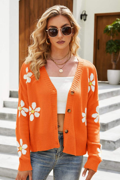 Floral Cardigan Damen Großkaros Drop Schulter