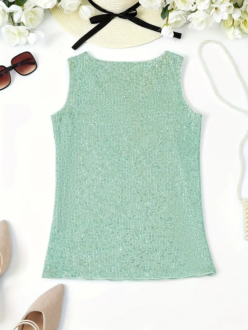 Elegantes Pailletten Top Ärmellos Damen Oberteil Glitzer