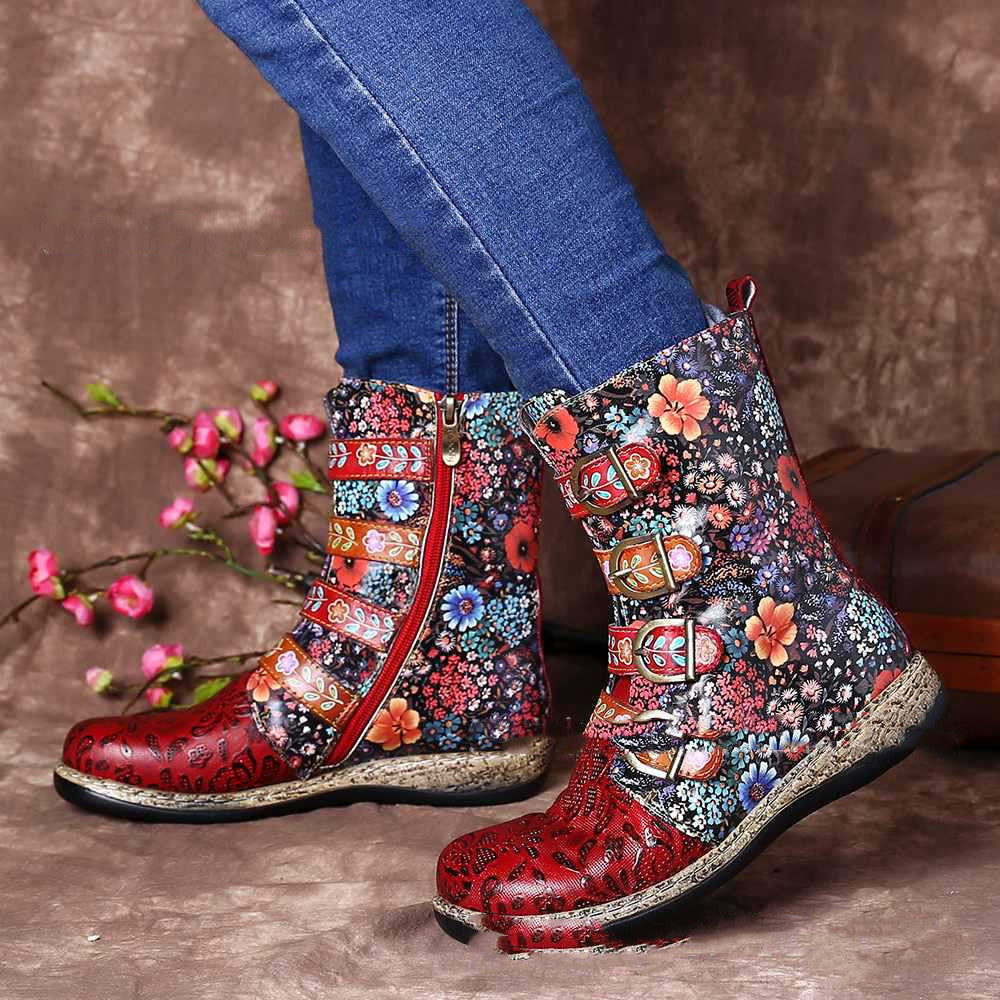 Damen Lederstiefel Heidi Stil Einzigartig Details