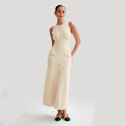 Stilvolles ärmelloses Strickkleid von BerlinGlamour mit modischem, schmalem Rundhalsausschnitt