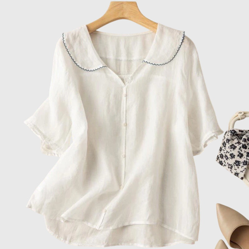 Damen Bluse Kurzärmlig Knopfleiste Elegante Bluse