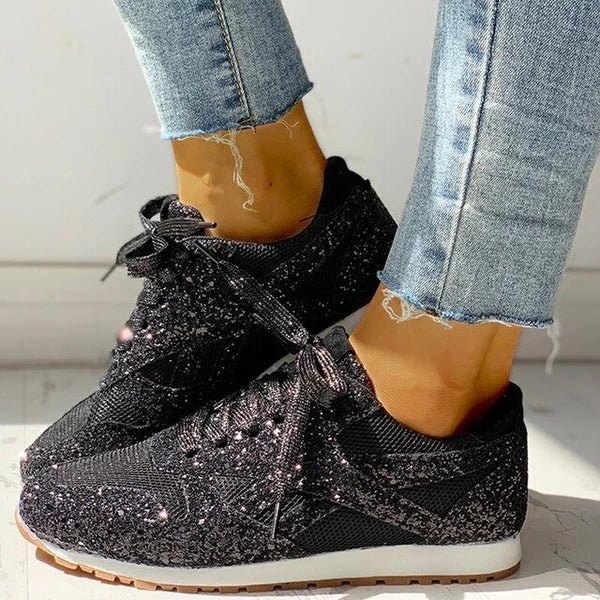 Damen Sneaker Glitter Schuhe Trendy Glanz - BerlinGlamour