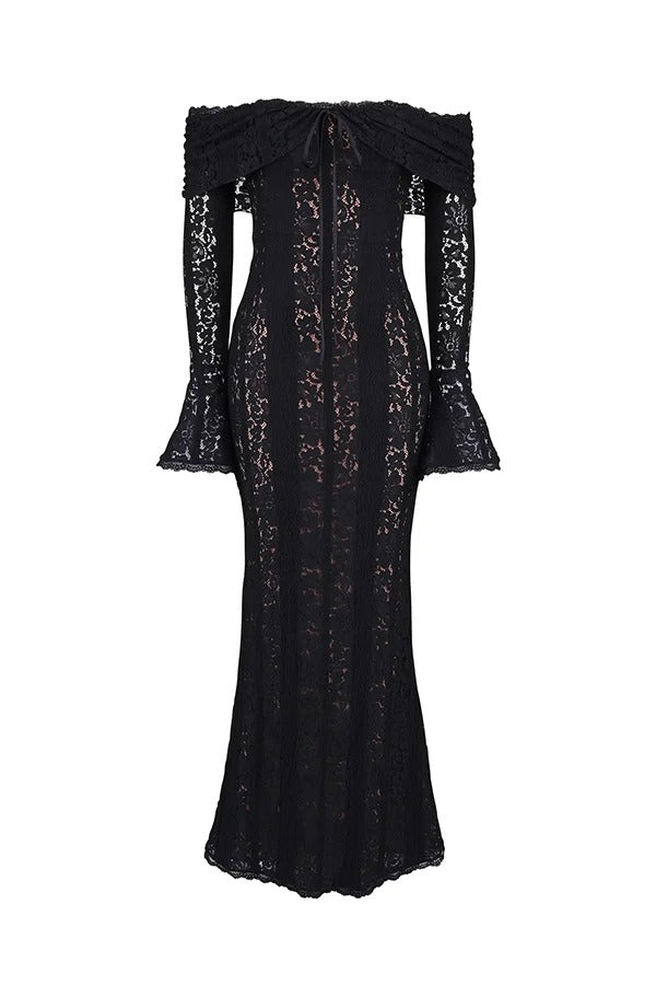 Weiße Off Shoulder Maxi Kleid Spitze Fishtail Damenkleid