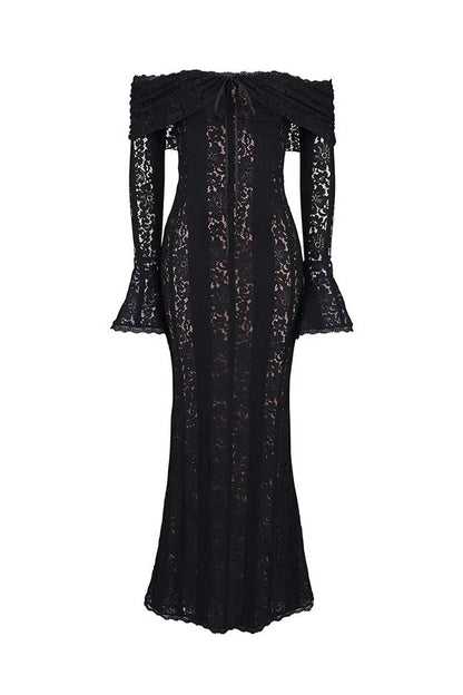 Weiße Off Shoulder Maxi Kleid Spitze Fishtail Damenkleid