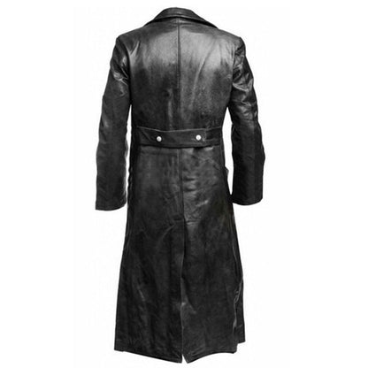 Langer Ledermantel Schwarz Elegant Damen