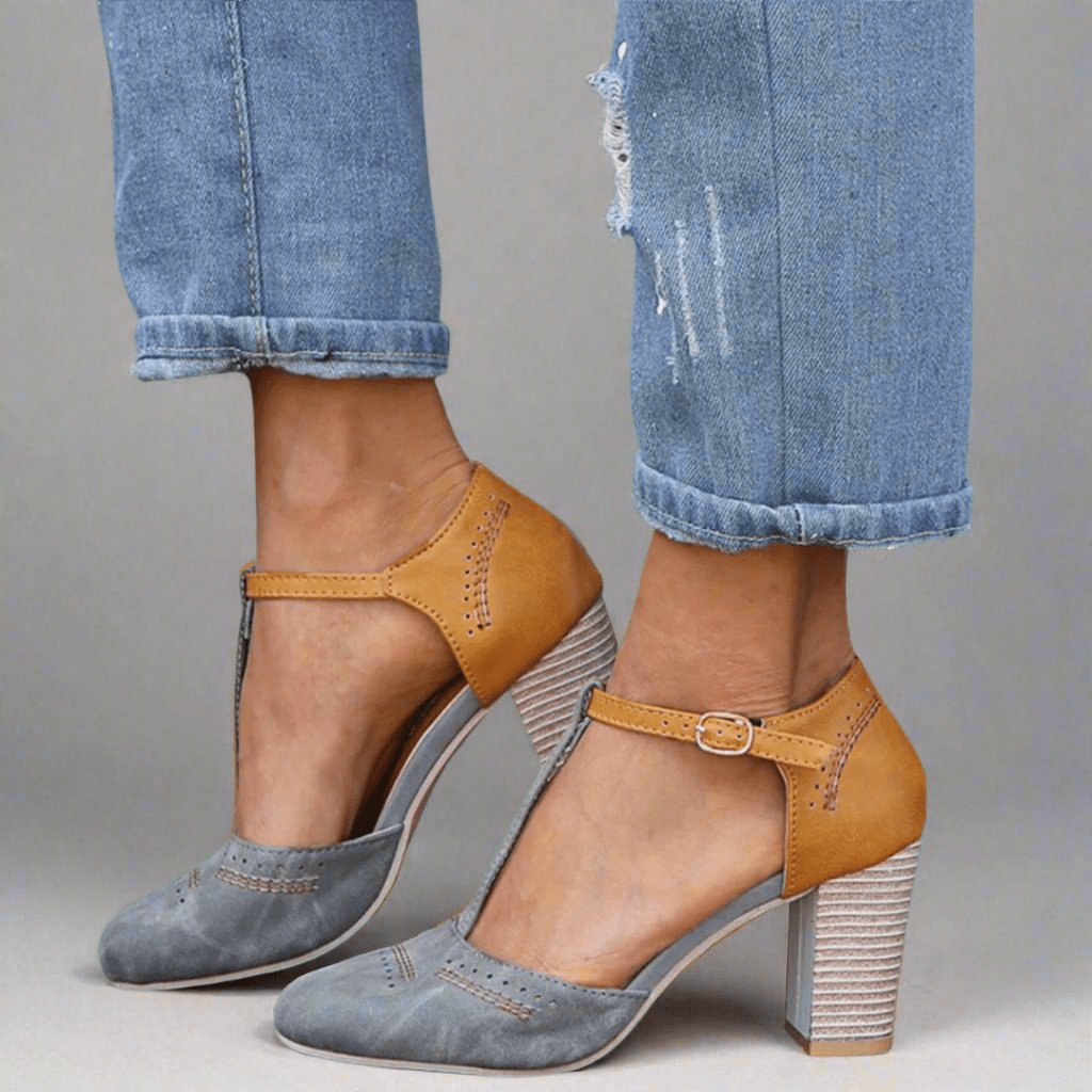 Damen Schuhe Blockabsatz T-Riemen Schuhe Damen