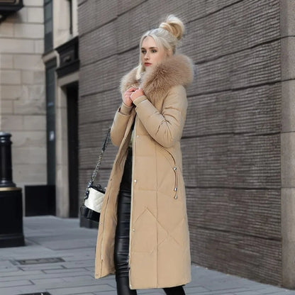 Damen Daunenmantel Lang Steppmantel Warm mit Kragen