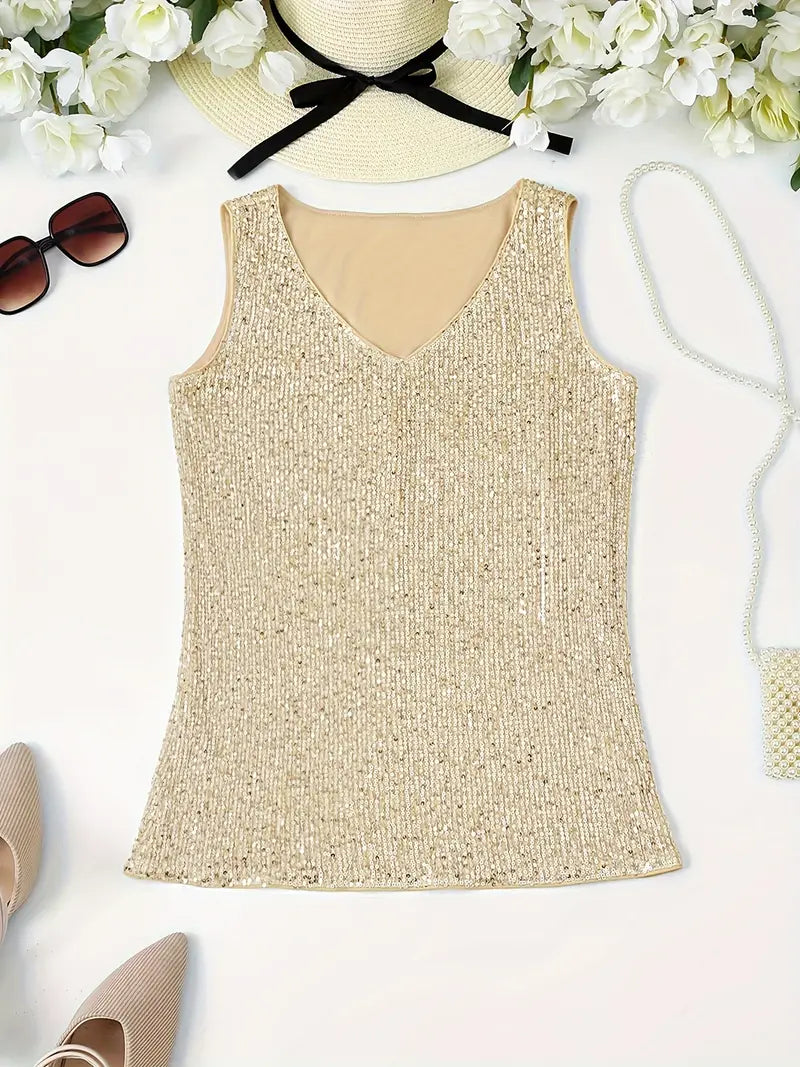 Elegantes Pailletten Top Ärmellos Damen Oberteil Glitzer