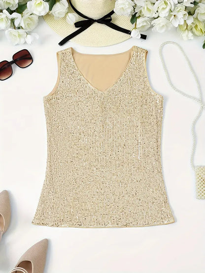 Elegantes Pailletten Top Ärmellos Damen Oberteil Glitzer