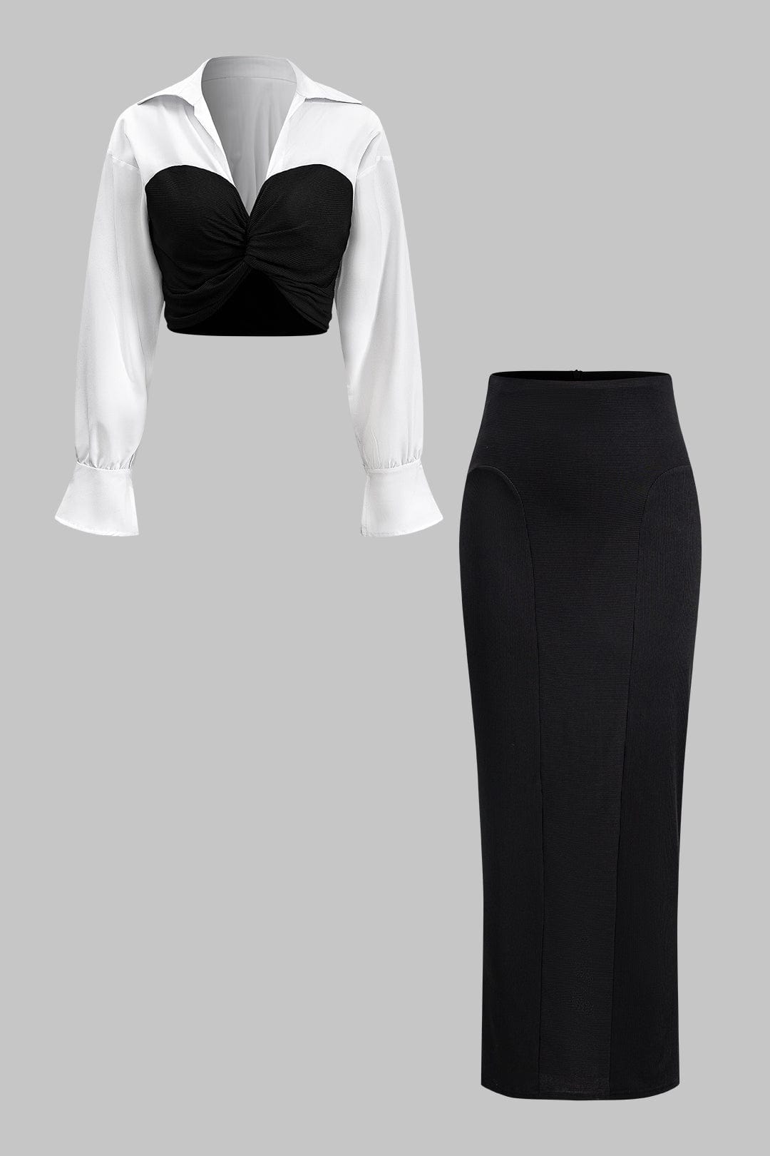 Elegantes Frauen Zweiteiler Set mit Corsage Bluse und Bleistiftrock - BerlinGlamour