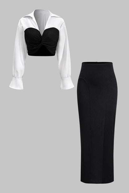 Elegantes Frauen Zweiteiler Set mit Corsage Bluse und Bleistiftrock - BerlinGlamour
