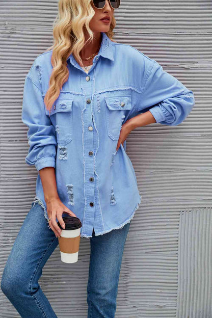 Rohsaum Denimjacke Zerrissen Trendig Frauenjacke