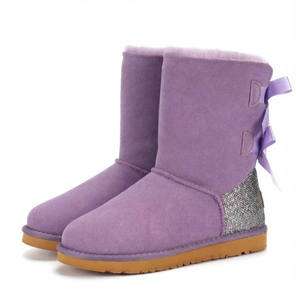 Winterstiefel Damen Wildleder Schleife Glitzer