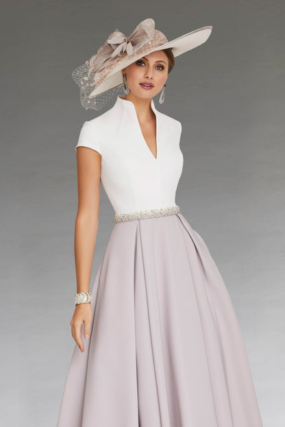 Weißes Sommerkleid V-Ausschnitt Farbblock Damenkleid