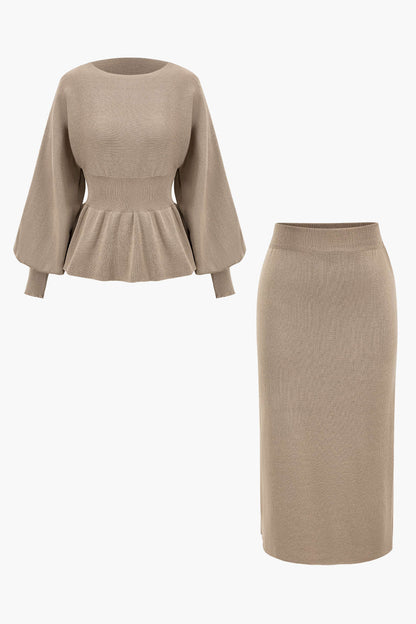 Elegantes Strick-Set Damen Peplum-Top und Bleistiftrock - BerlinGlamour