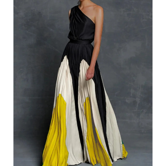 Damen Maxikleid Modern Asymmetrisch Schulter Fließend - BerlinGlamour