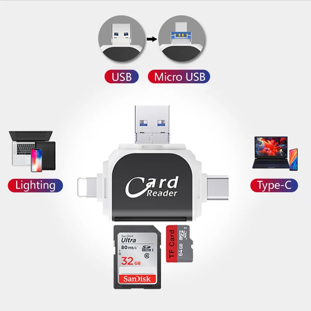USB Kartenleser 4 in 1 Multiport für SD und TF Karten