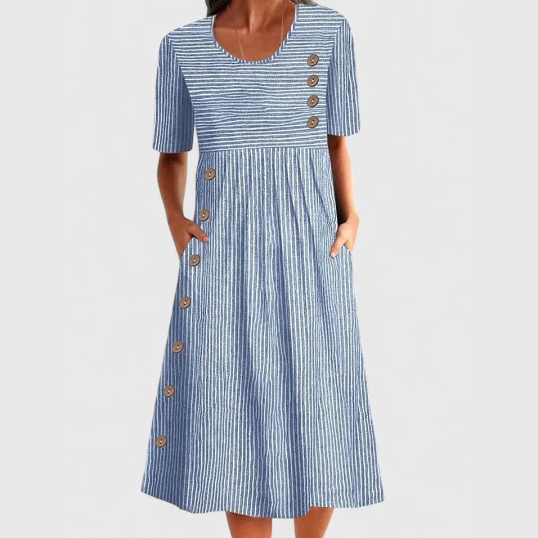 Damenkleid A-Linie Midikleid Streifen Baumwolle - BerlinGlamour