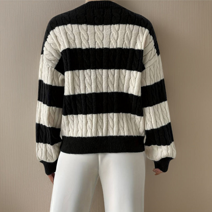 Frauen Pullover Langarm Schwarz Weiß Eleganz - BerlinGlamour