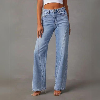 Damen High-Waist Jeans Weite Beine Dark Blue