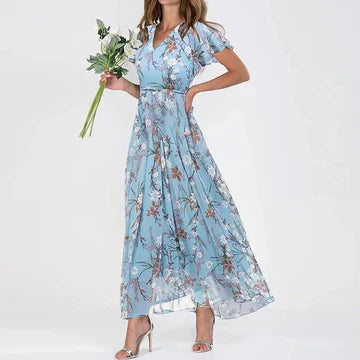 Sommerkleid Lang Blumenmuster Damenkleid Elegant