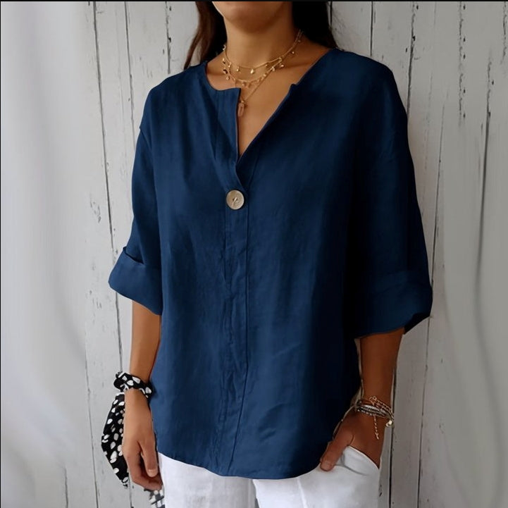 Damenbluse V-Ausschnitt Weite Bluse Sommer