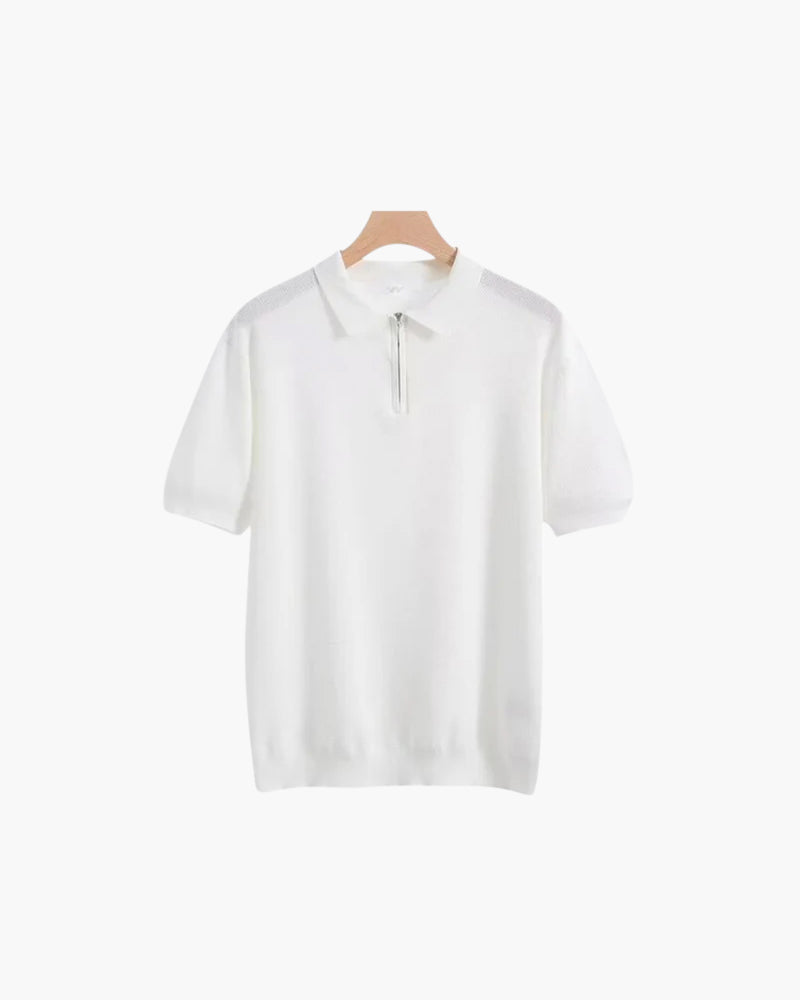 Herren Poloshirt Kurzarm Halbzipp Reißverschluss Strick