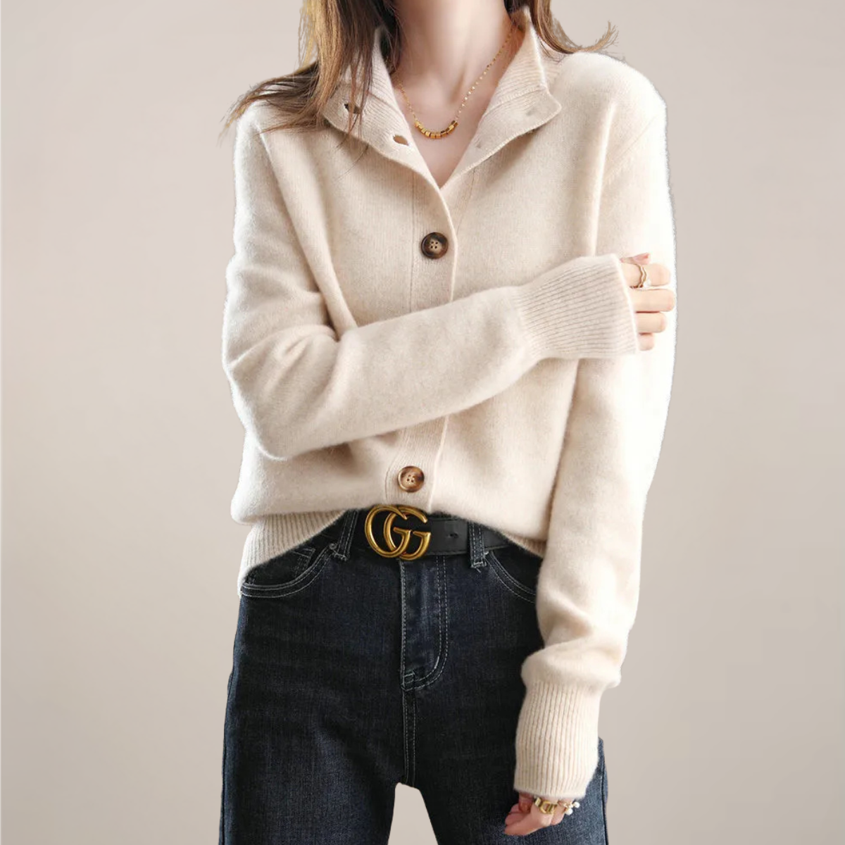 Damen Cardigan Frühling Kragen Knöpfe Modern
