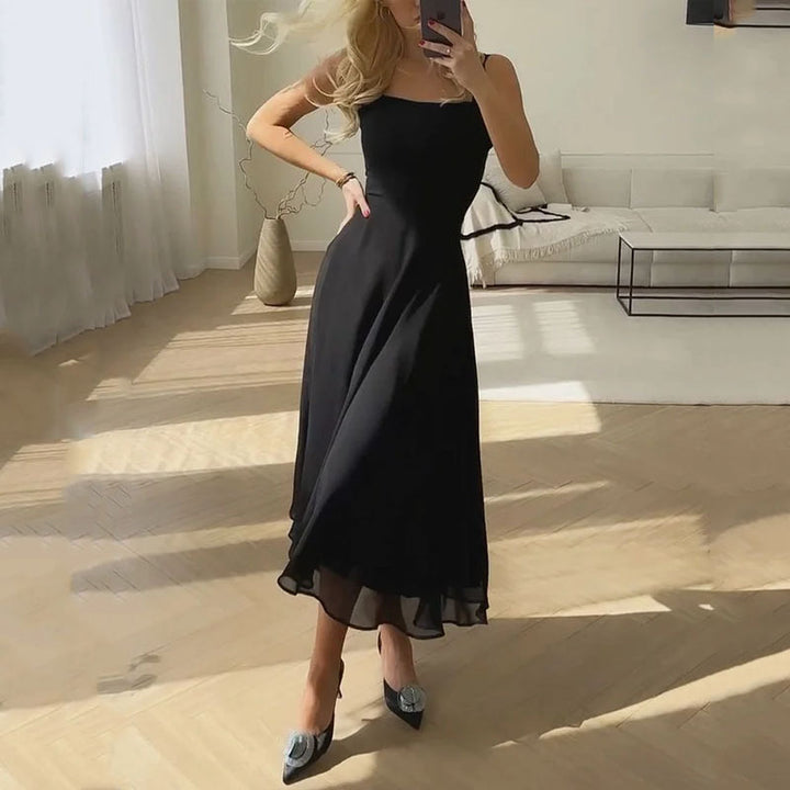 Damen Midi Kleid Hochzeitsgast Kleid Elegant Schwarz