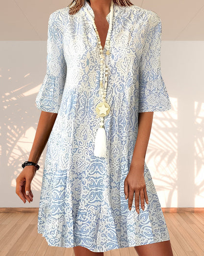 Kleid Damen Lockeres Sommerkleid Mit Ärmeln Bedruckt - BerlinGlamour