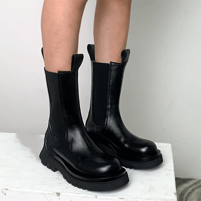 Leder Chelsea Boots Damen Chunky Sohle Winter Mode - BerlinGlamour