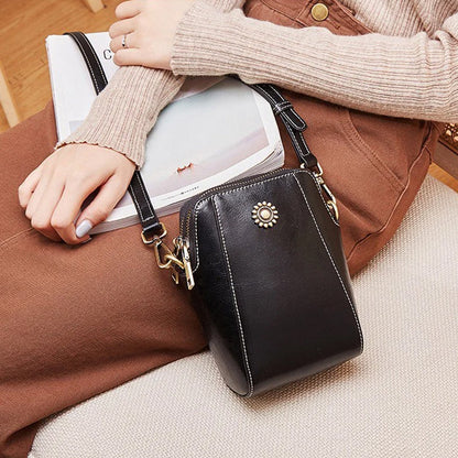 Leder Umhängetasche Elegante Damenhandtasche Schwarz