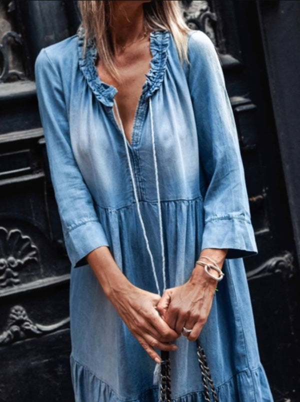 Lässiges Maxikleid Damen Gewaschen Boho-Stil