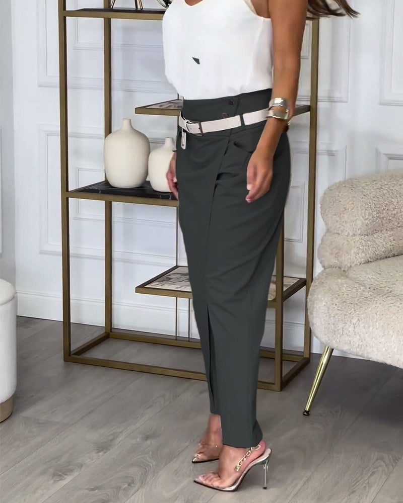 Modische Damen-Hose Patchwork Einfarbig