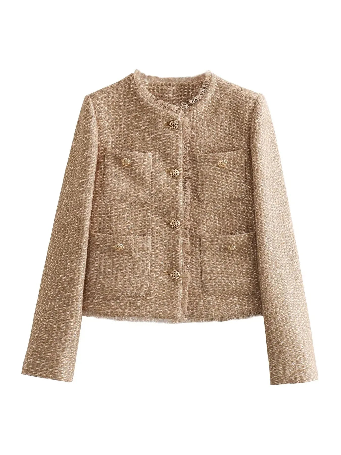 Damen Tweedjacke Elegant Knopfleiste Modern