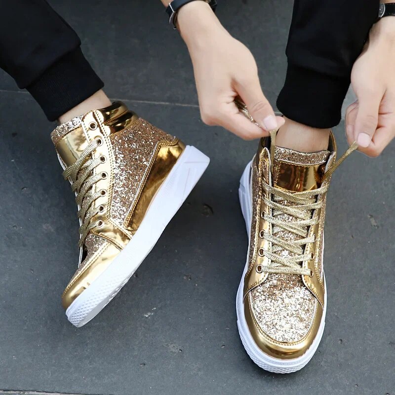Herren Basket Schuhe Glänzend Metallic Effekt - BerlinGlamour