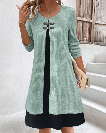 Elegantes Rippenkleid Langärmlig Damenkleid