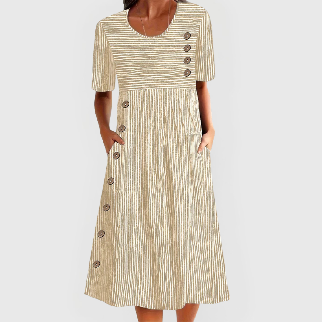 Damenkleid A-Linie Midikleid Streifen Baumwolle