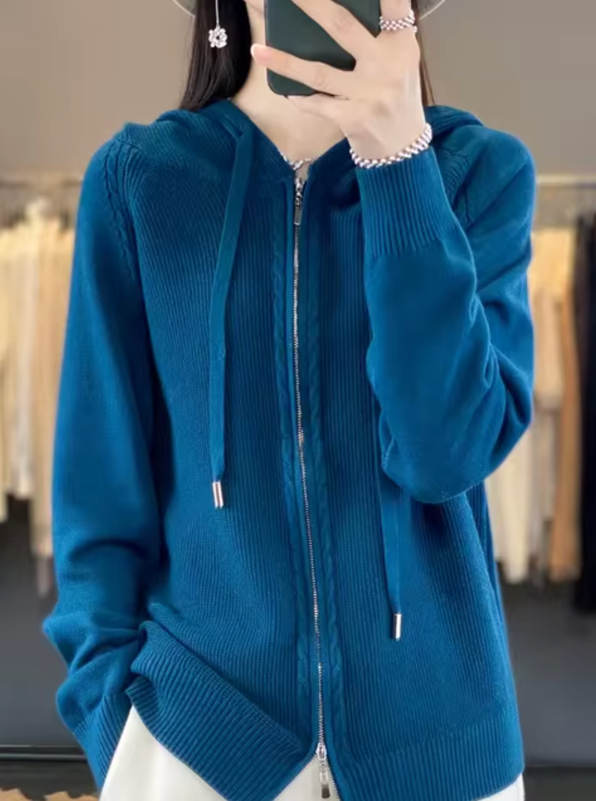 Strickjacke mit Kapuze Damen Warm