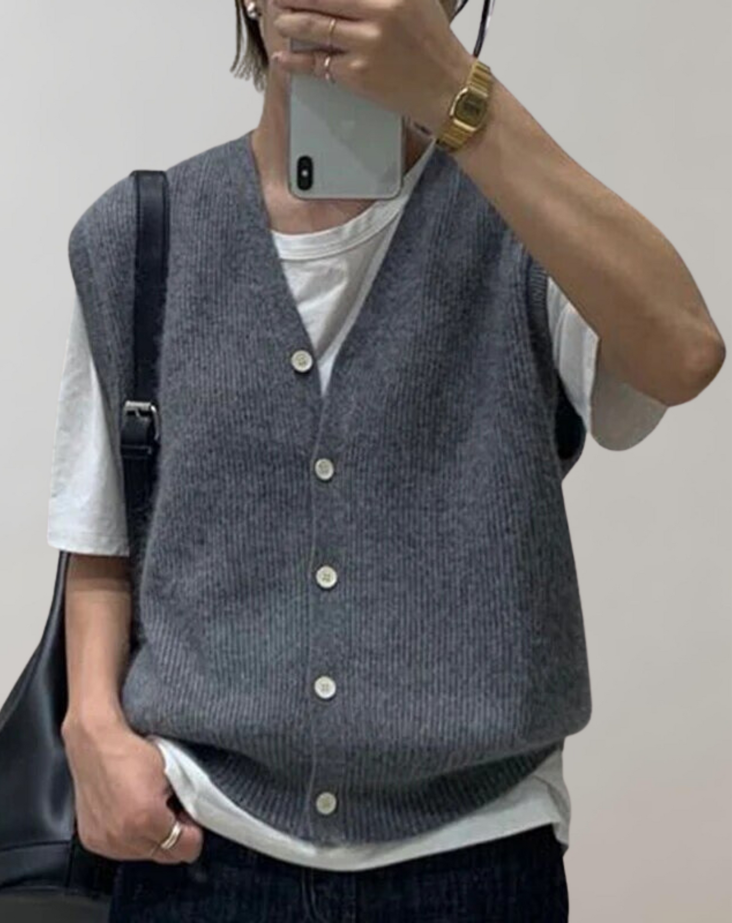 Lässige Strickweste Mit Knöpfen Modern Frauen