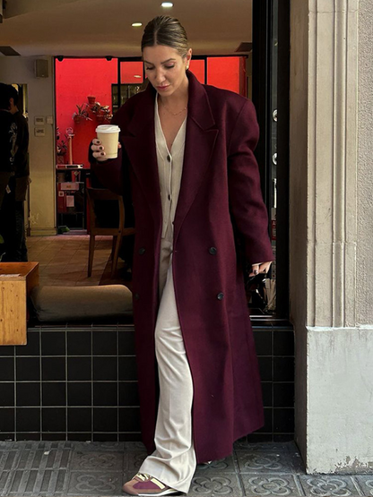 Damen Wollmantel Bordeaux Rot Elegannt