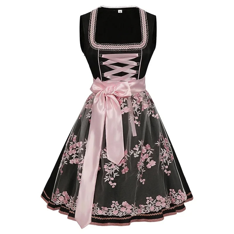 Traditionelles Dirndl für Damen von BerlinGlamour mit Blumenstickerei