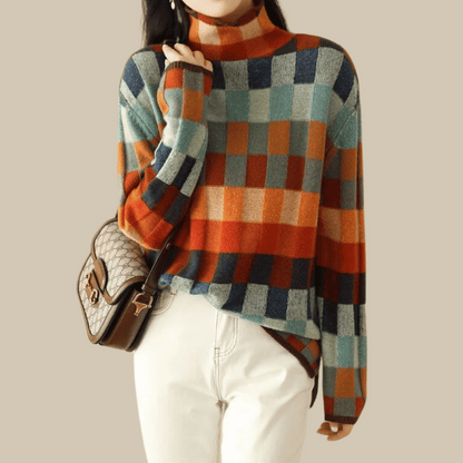 Weicher Cashmere Sweater Patchwork Turtleneck Warm