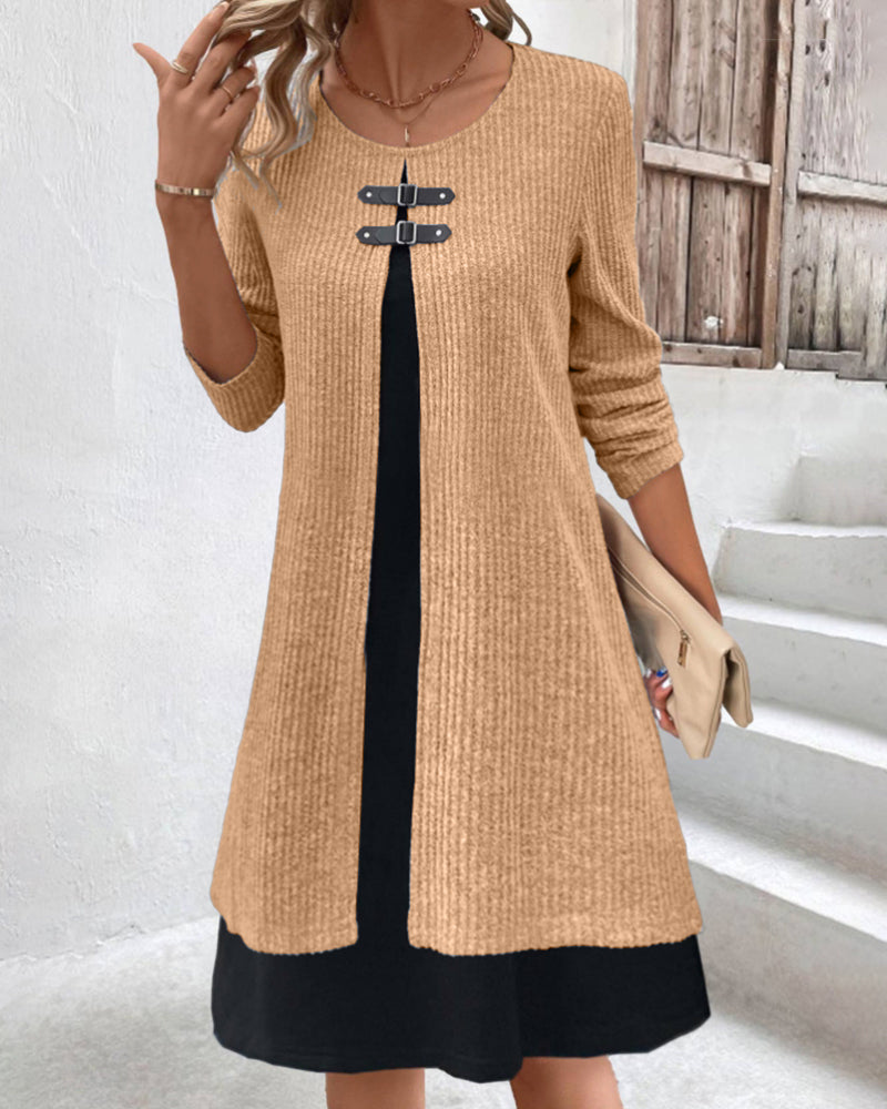 Elegantes Rippenkleid Langärmlig Damenkleid