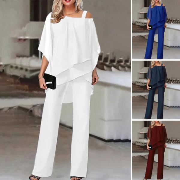 Damen Bluse Chiffon & Weite Hose Geschnitten Elegant - BerlinGlamour