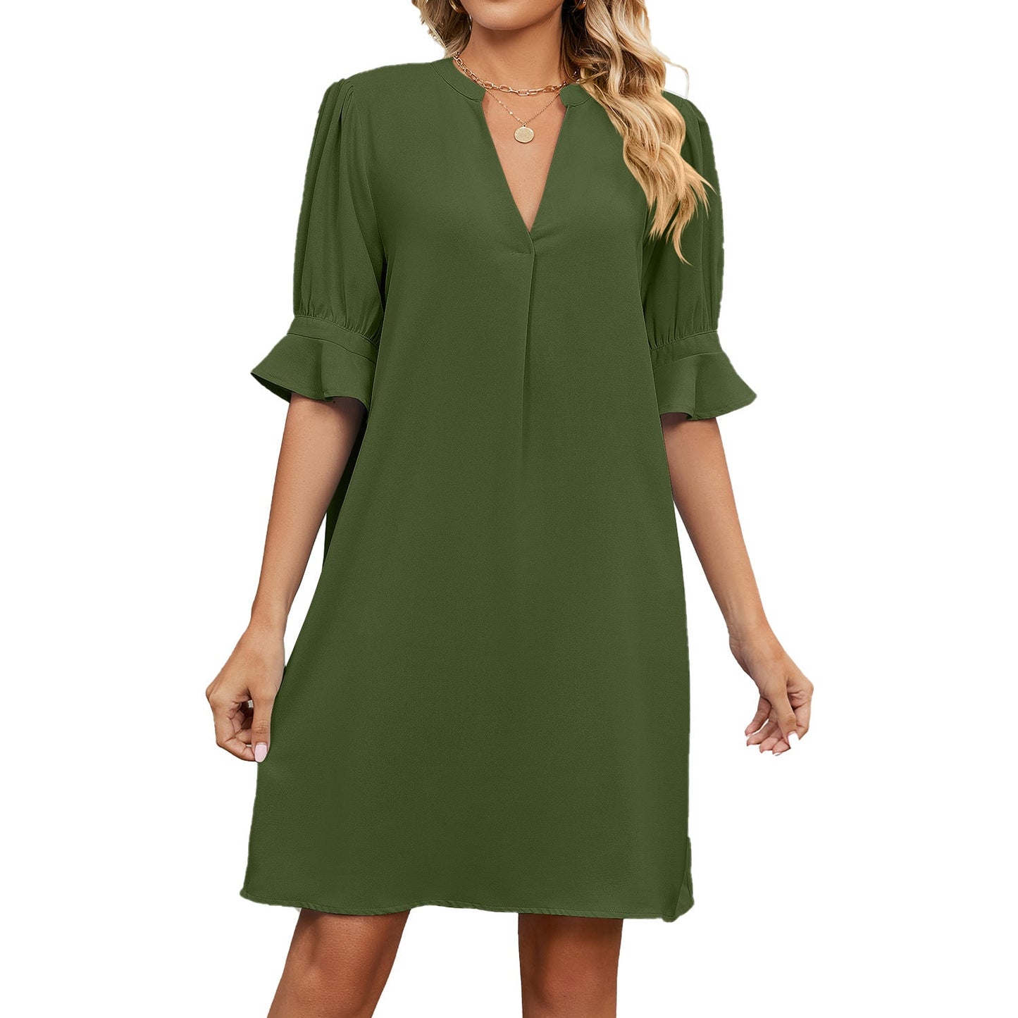Damenkleid V-Ausschnitt Lockeres Sommerkleid
